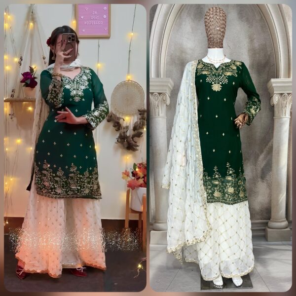 Tehzeeb Threads Kavya 3183 designer sharara set in faux georgette silk with sequins embroidery, stitched top, sharara, and dupatta for party and wedding wear